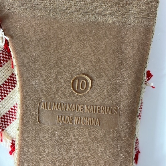 Lulus Sandals Espadrilles Flats  Fringed Canvas Striped Straps Red Women 10 - Picture 10 of 12